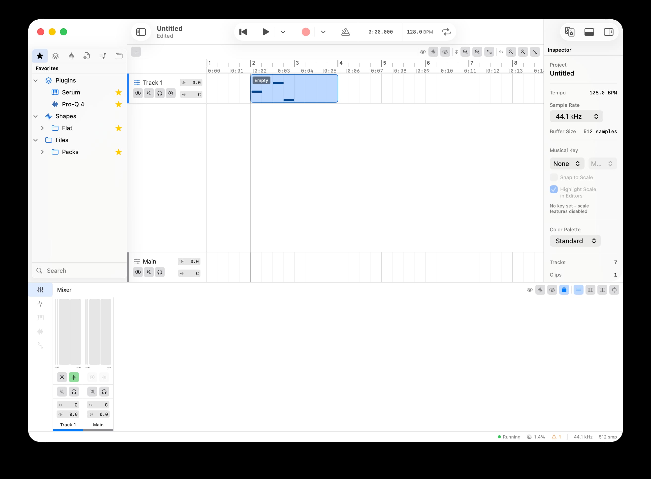 Neutral Tracks — arrangement view with browser, tracks, mixer, and inspector